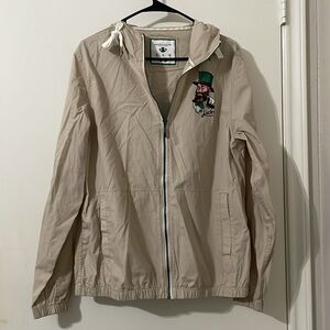 Denim & Flower Tan Windbreaker Jacket with Leprechaun Graphic Print Size M